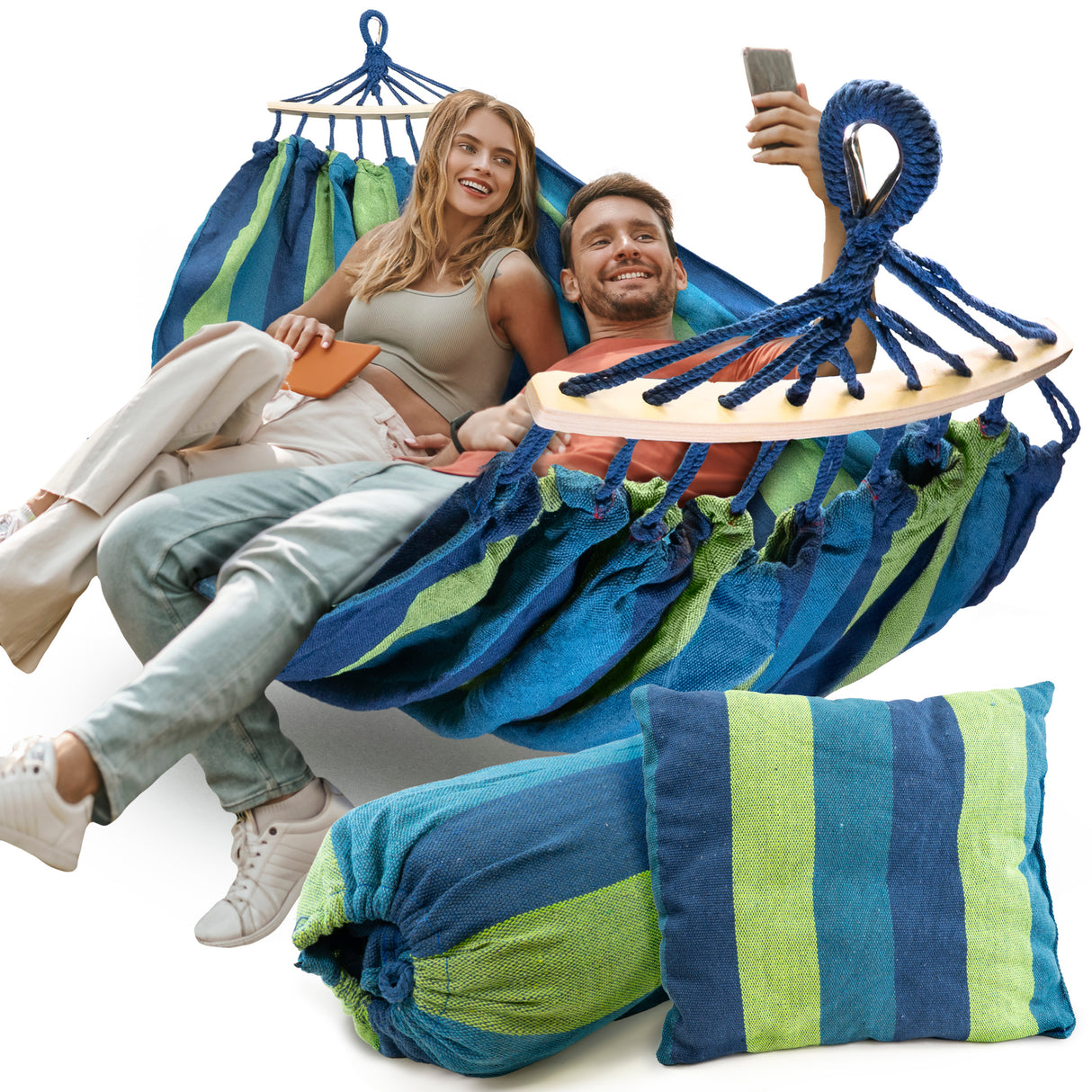 Hamak Ogrodowy XXL Niebieski + Poduszka