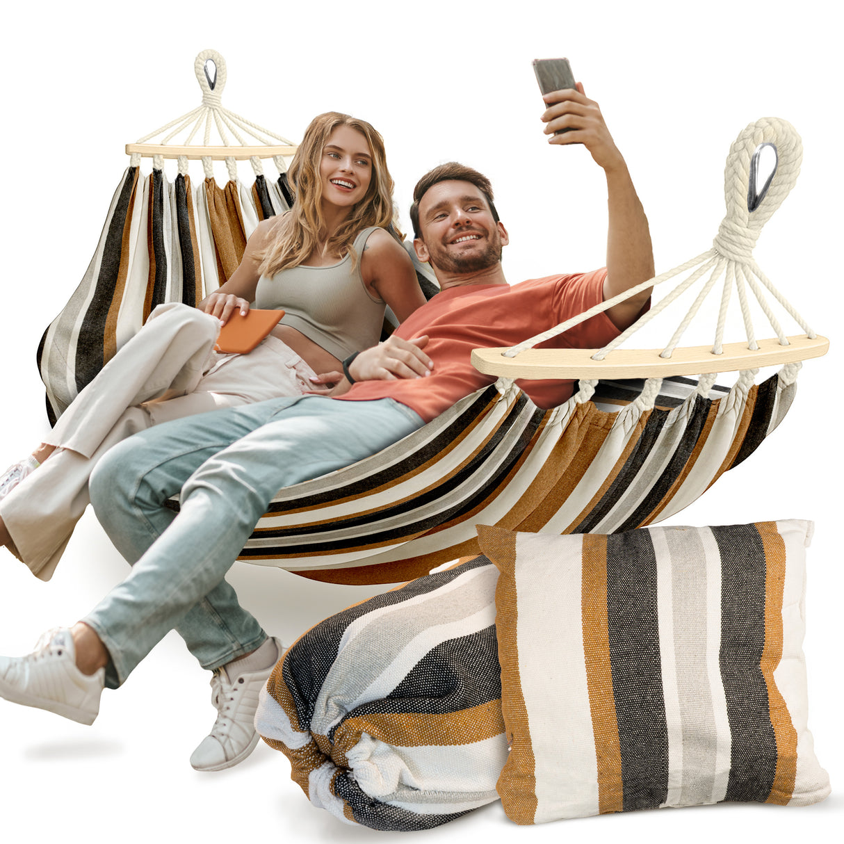 Hamak Ogrodowy XXL Brązowy + Poduszka