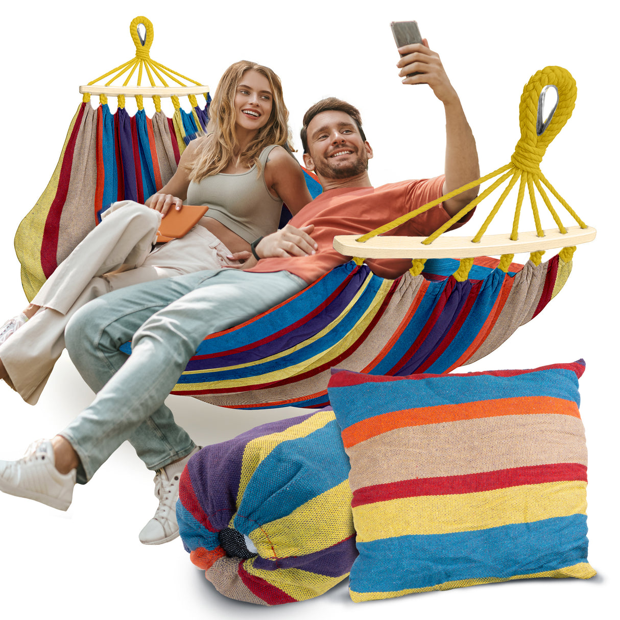 Hamak Ogrodowy XXL Wielokolorowy + Poduszka