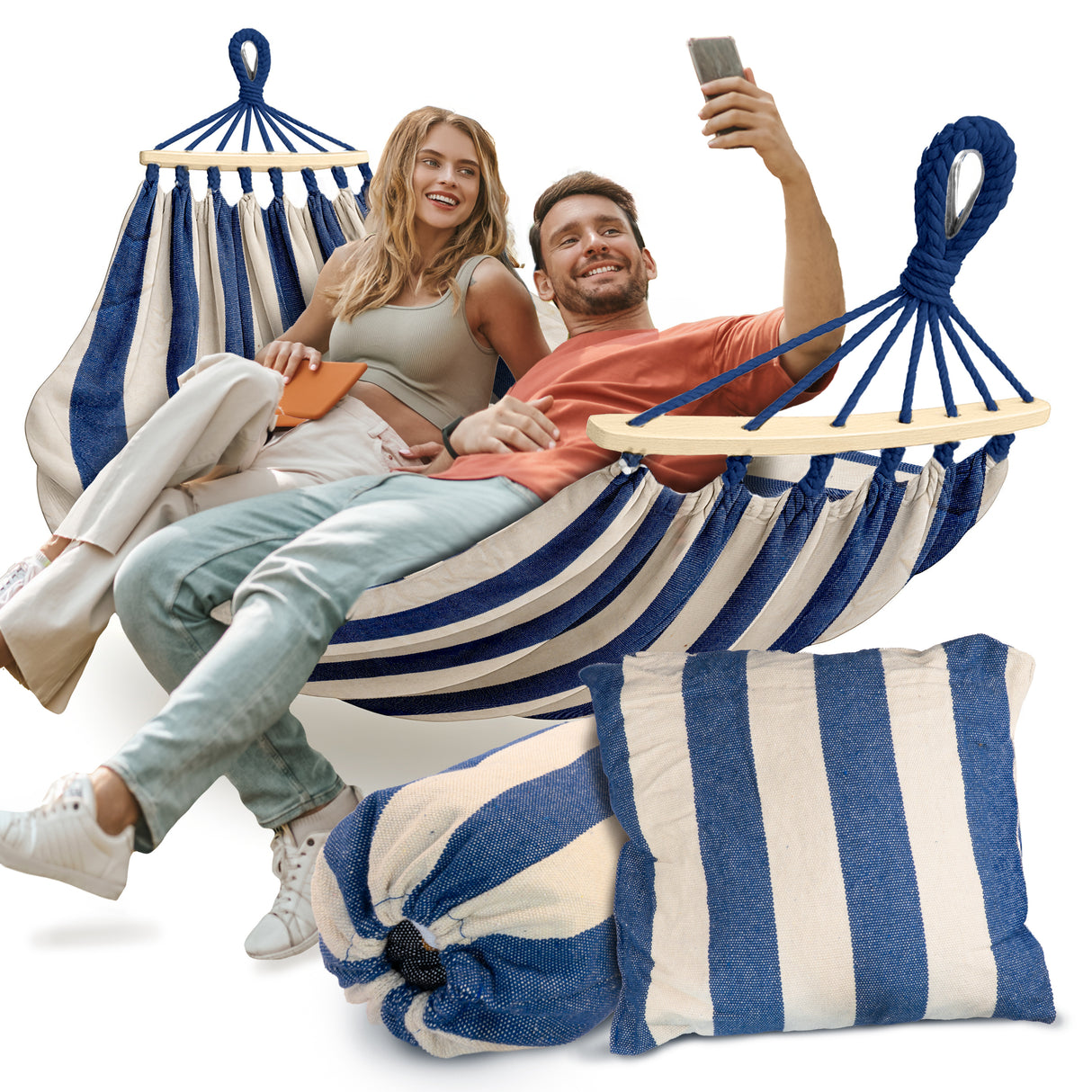 Hamak Ogrodowy XXL Niebieski + Poduszka