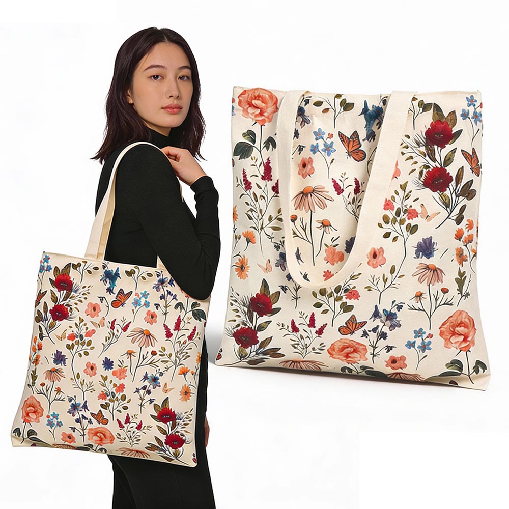 Torba bawełniana 350x380mm Ecru Kwiaty