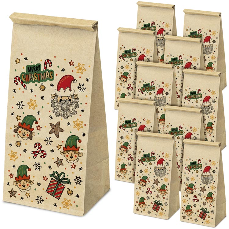 Torba papierowa świąteczna 80x65x190mm Merry Christmas Elfy