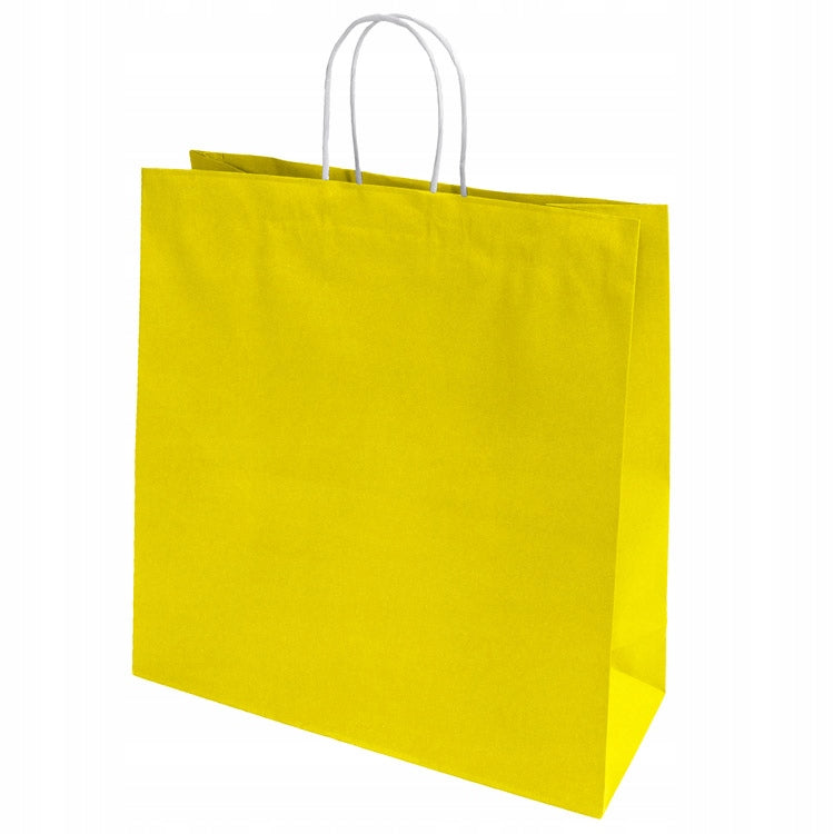 Torba papierowa z uchwytem skręcanym 350x150x400mm Żółta Premium