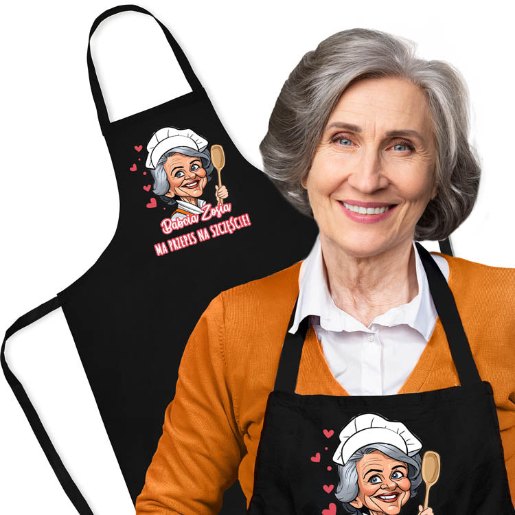 Fartuch Kuchenny Prezent na Dzień Babci Karykatura Czarny