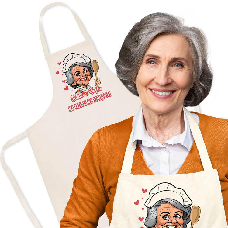 Fartuch Kuchenny Prezent na Dzień Babci Karykatura Ecru