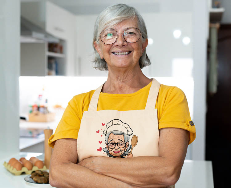 Fartuch Kuchenny Prezent na Dzień Babci Karykatura Ecru