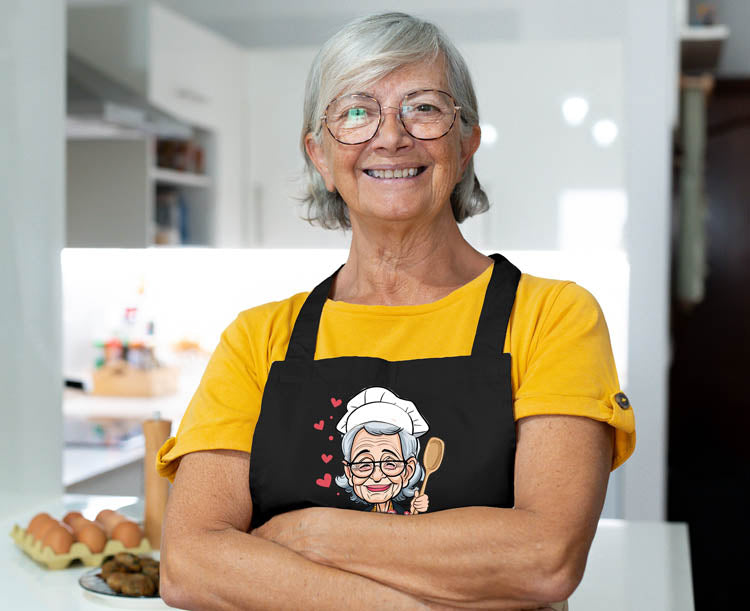 Fartuch Kuchenny Prezent na Dzień Babci Karykatura Czarny