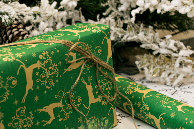 Papier prezentowy świąteczny zielony RENIFER