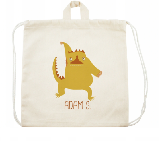 Plecak worek bawełniany z nadrukiem dla dziecka Monster Złoty + Imię Ecru