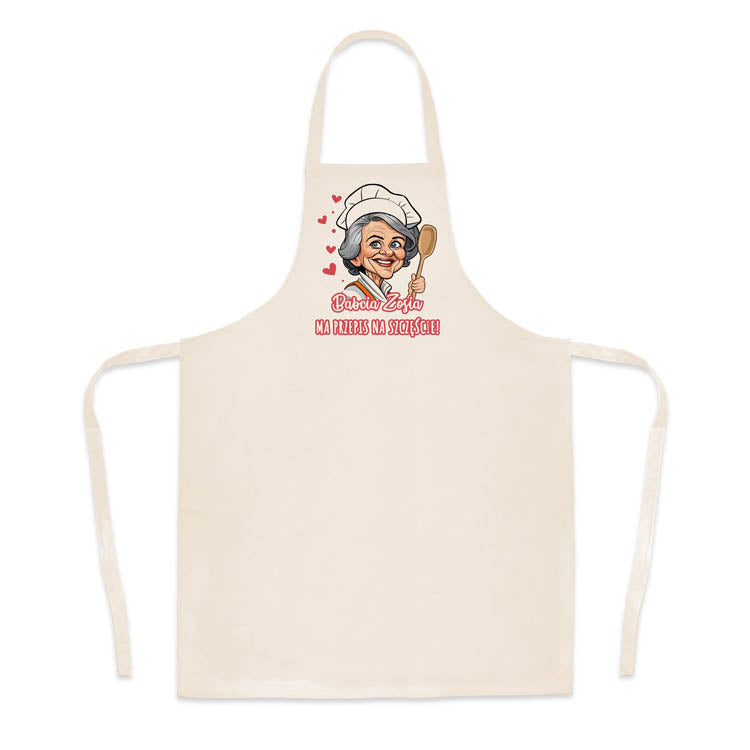Fartuch Kuchenny Prezent na Dzień Babci Karykatura Ecru