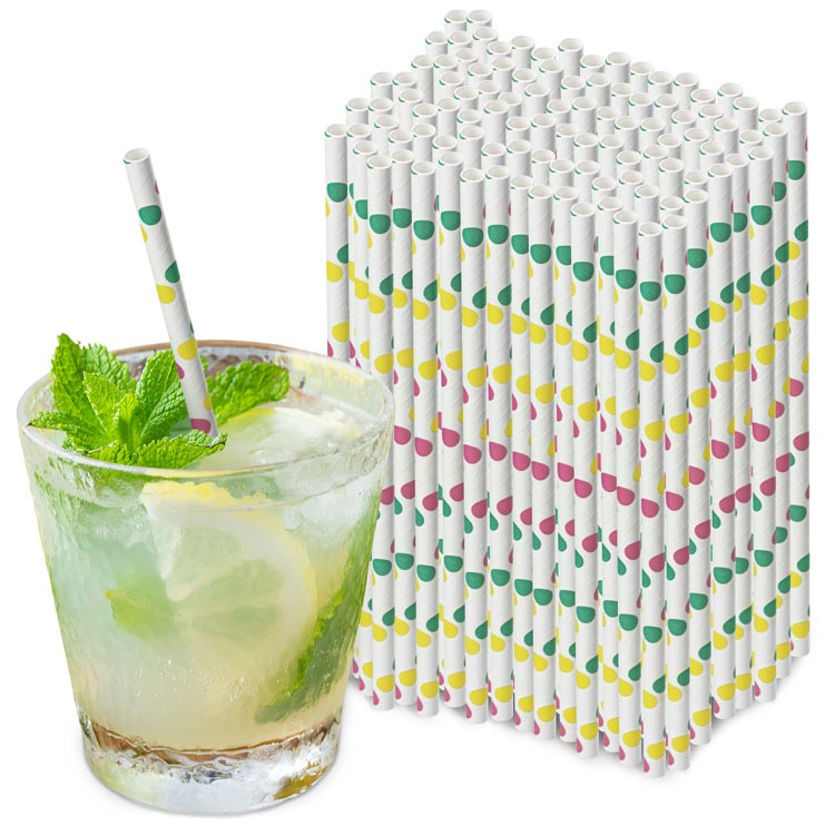 Słomki papierowe WIELOKOLOROWE KROPKI 20cm ekologiczne 250szt