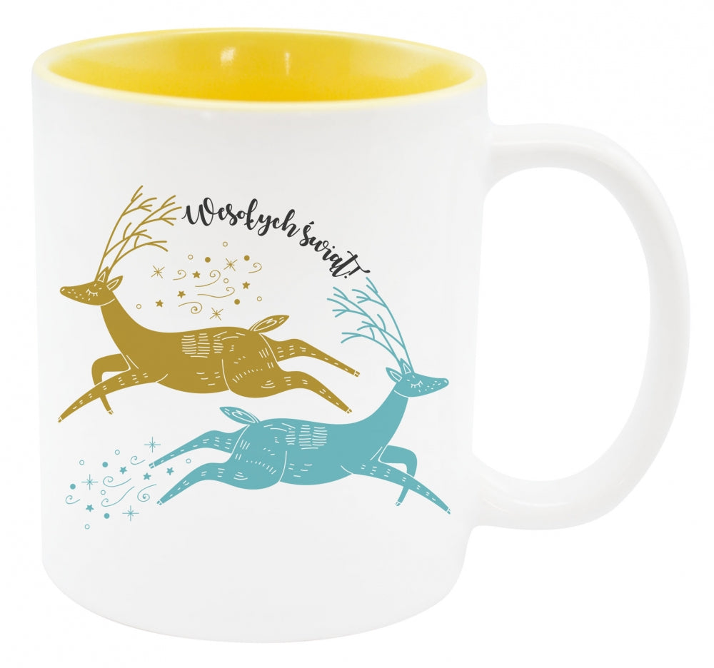 Kubek świąteczny RENIFERY żółty