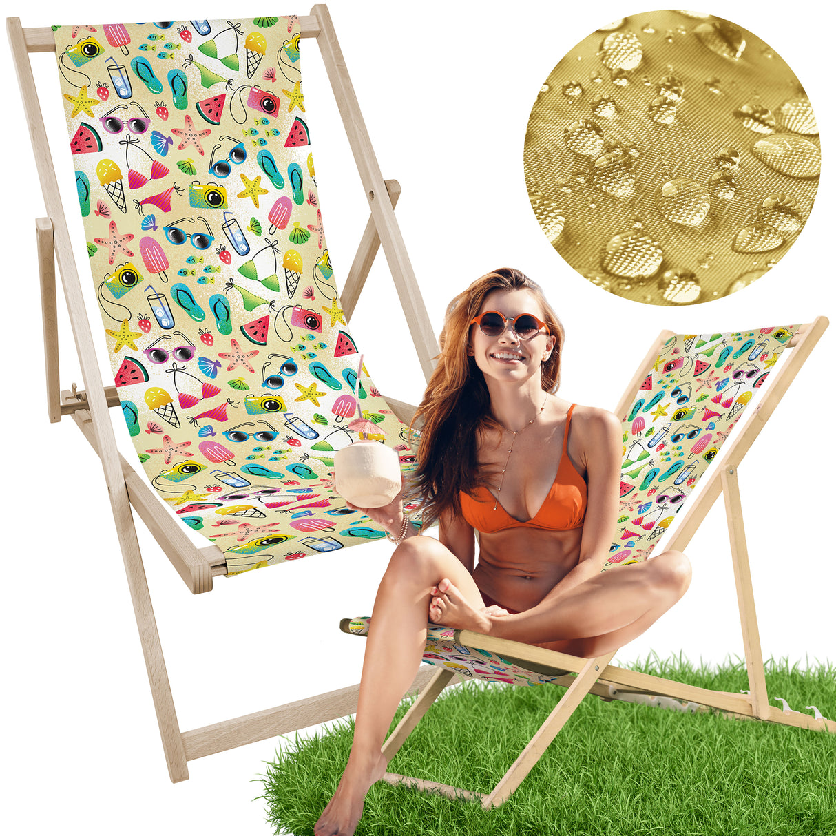 Leżak drewniany z nadrukiem PLAŻA SUMMER