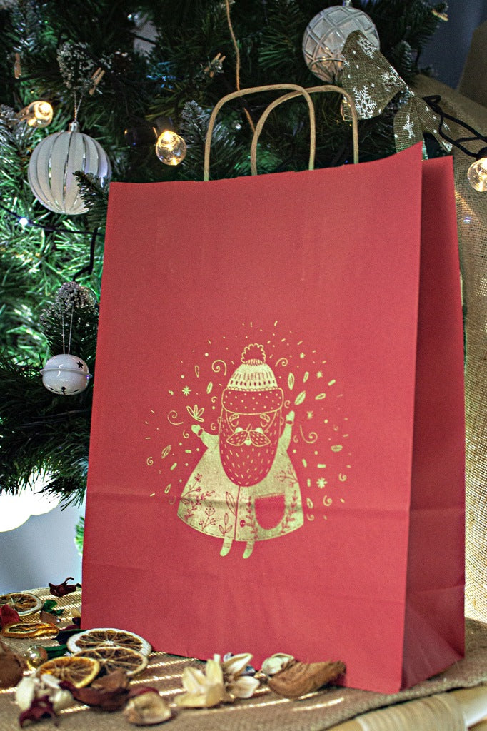 Torba papierowa świąteczna 240x100x320mm Czerwona Mikołaj