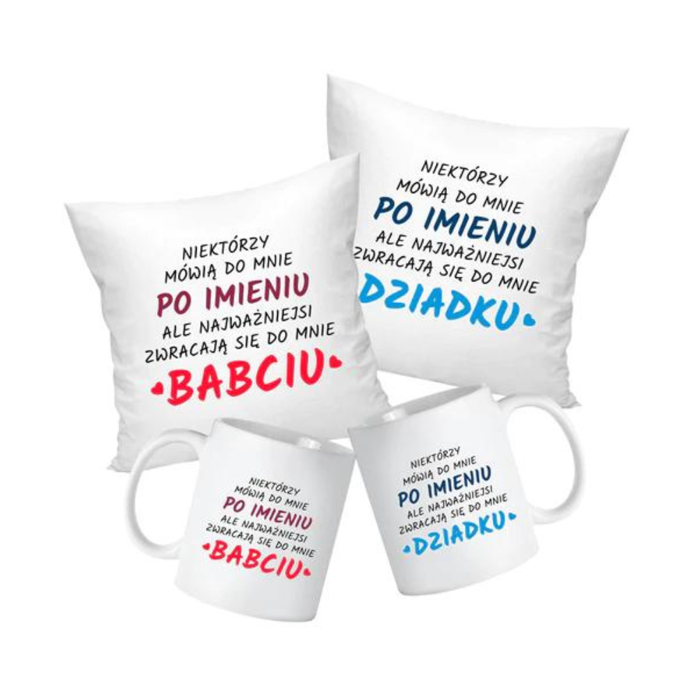 Zestaw Poduszka Kubek Po Imieniu Prezent na Dzień Babci i Dziadka