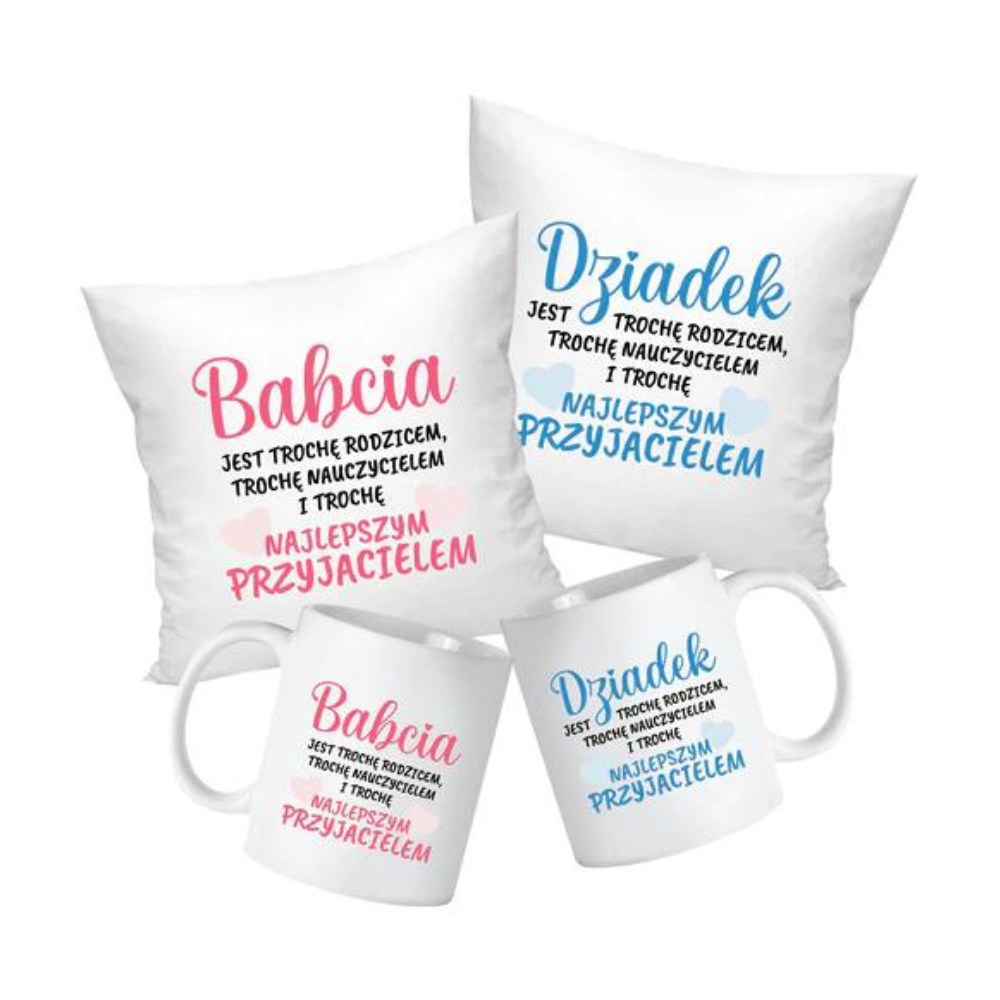 Zestaw Poduszka Kubek Dziadek najlepszy przyjaciel Babcia najlepszy przyjaciel Prezent na Dzień Babci i Dziadka