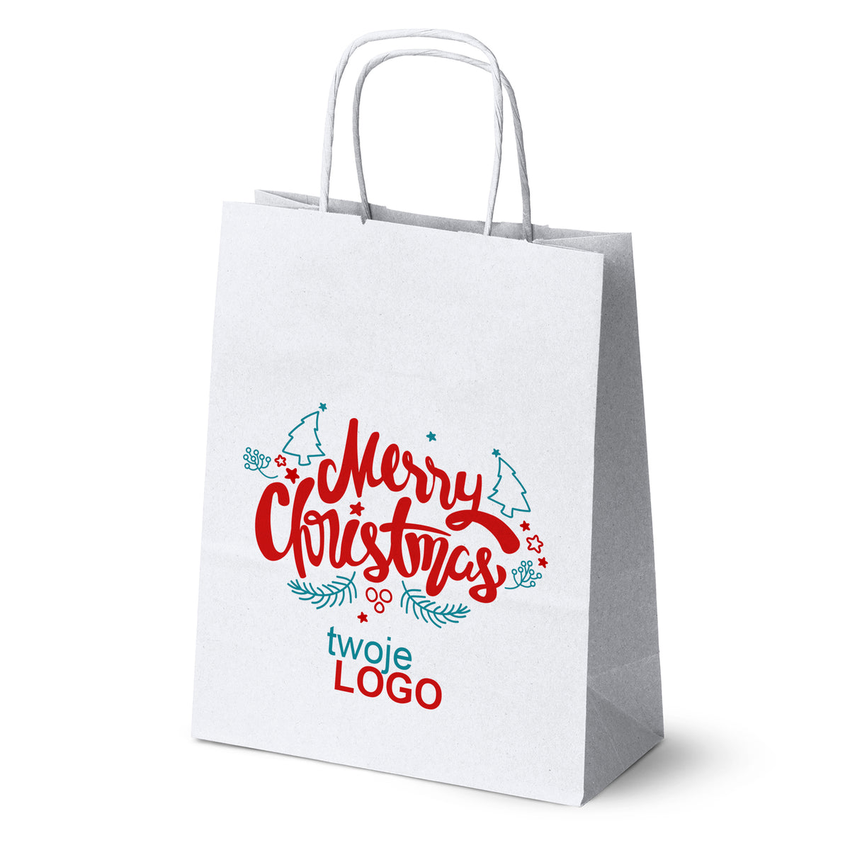 Vánoční papírové tašky zelené 50 ks. 180x80x225mm + LOGO (23 designů)