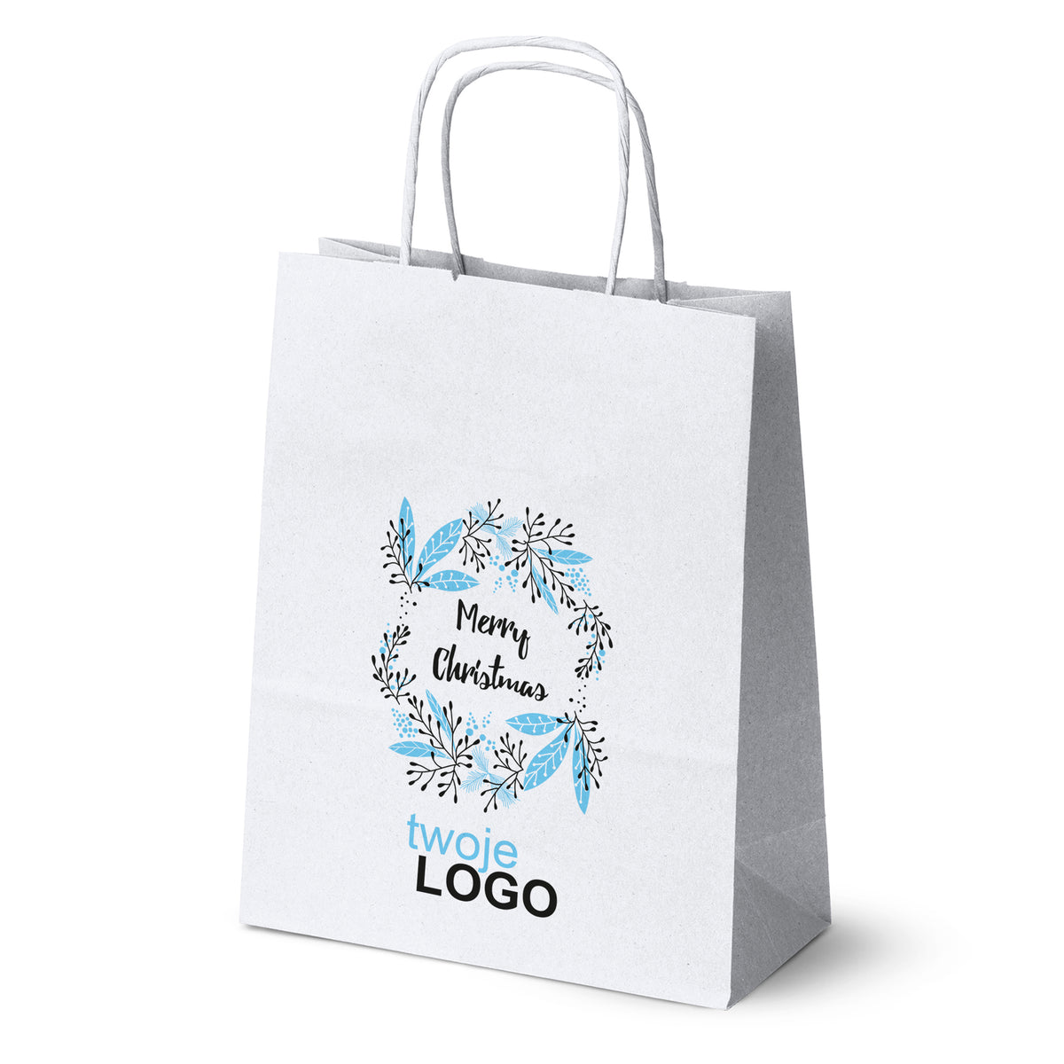 Vánoční papírové tašky zelené 50 ks. 180x80x225mm + LOGO (23 designů)