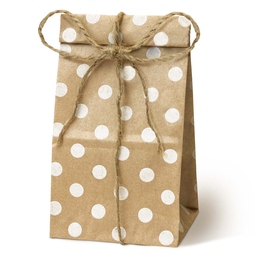 Torba papierowa klockowa 80x65x190mm w kropki Brązowa
