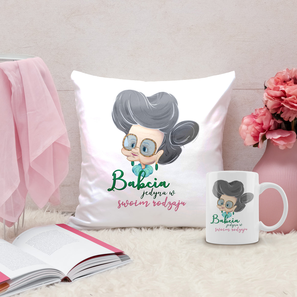 Zestaw Poduszka Kubek - Babcia jedyna w swoim rodzaju Prezent na Dzień Babci