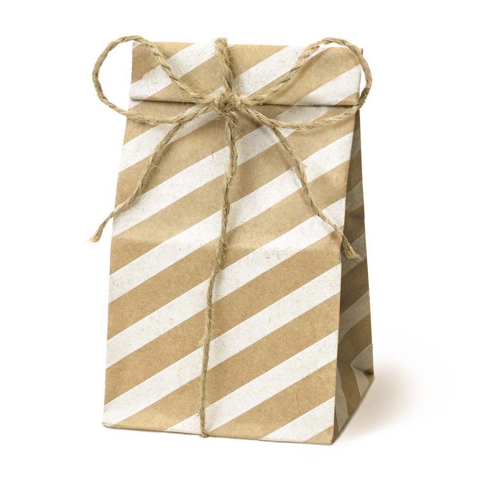 Torba papierowa klockowa 80x65x190mm w paski Brązowa