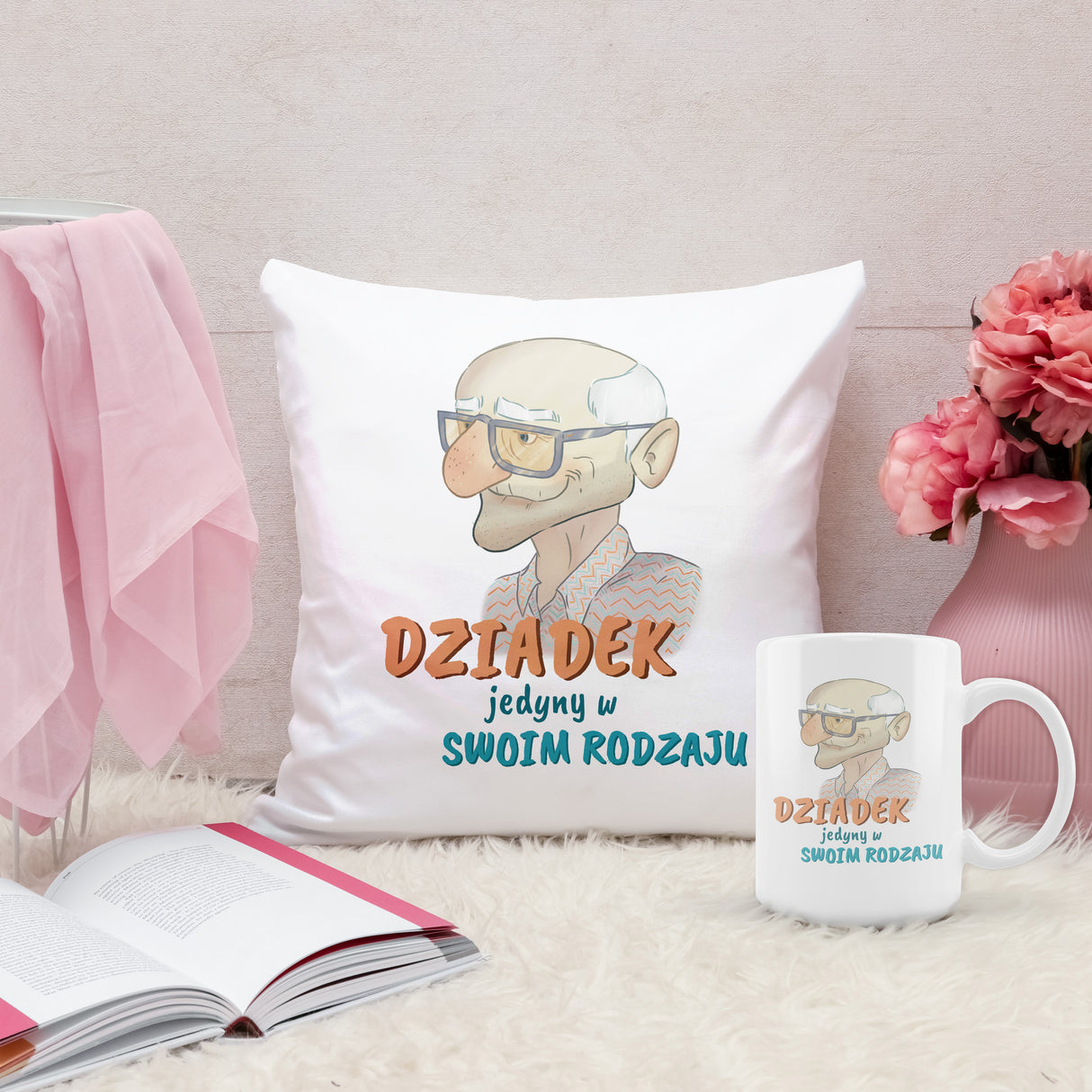 Zestaw Poduszka Kubek Dziadek jedyny w swoim rodzaju Prezent na Dzień Dziadka