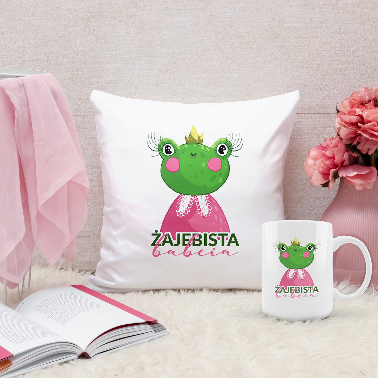 Zestaw Poduszka Kubek Żajebista babcia Prezent na Dzień Babci