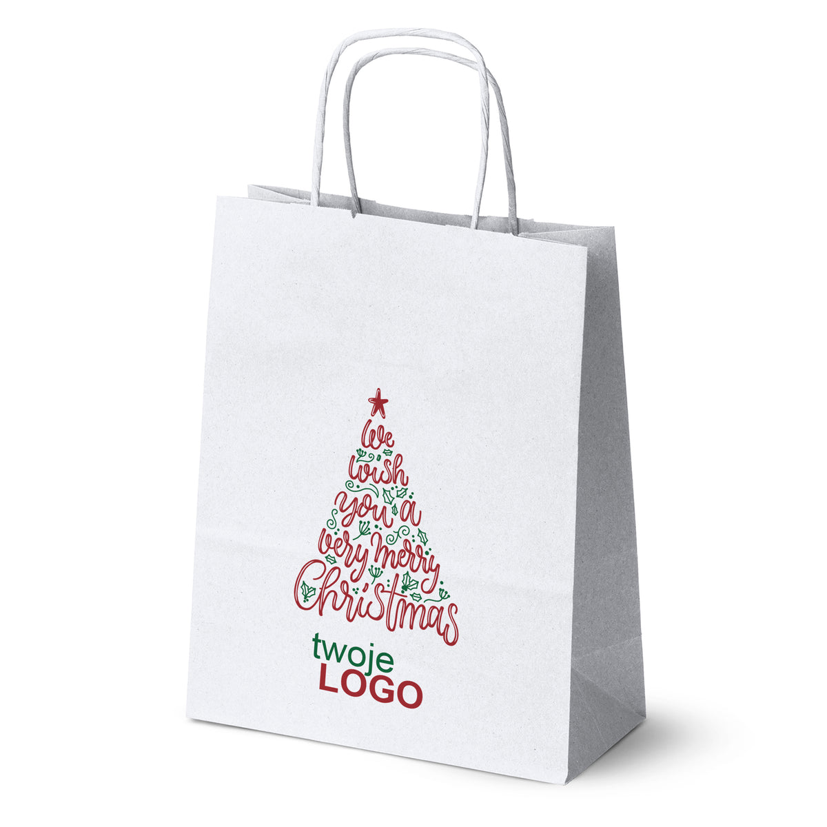Vánoční papírové tašky zelené 50 ks. 180x80x225mm + LOGO (23 designů)