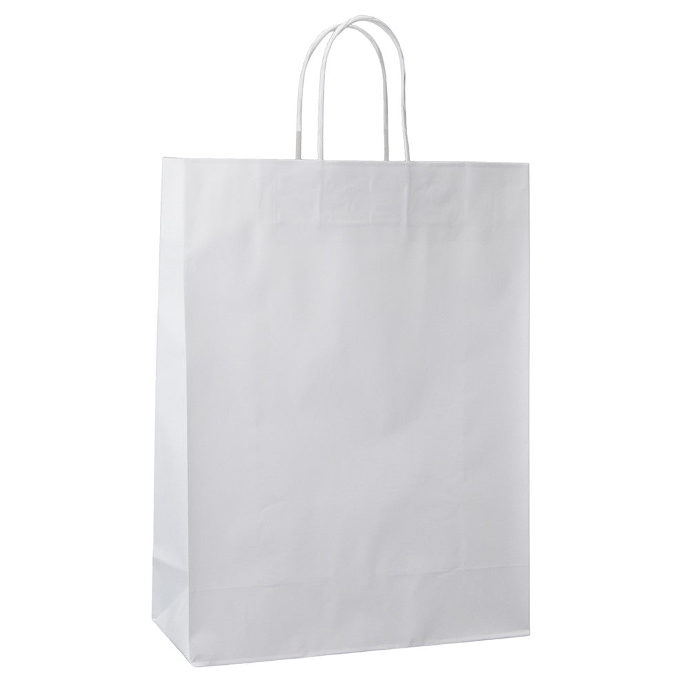 Torba papierowa z uchwytem skręcanym 300x120x400mm Biała Premium