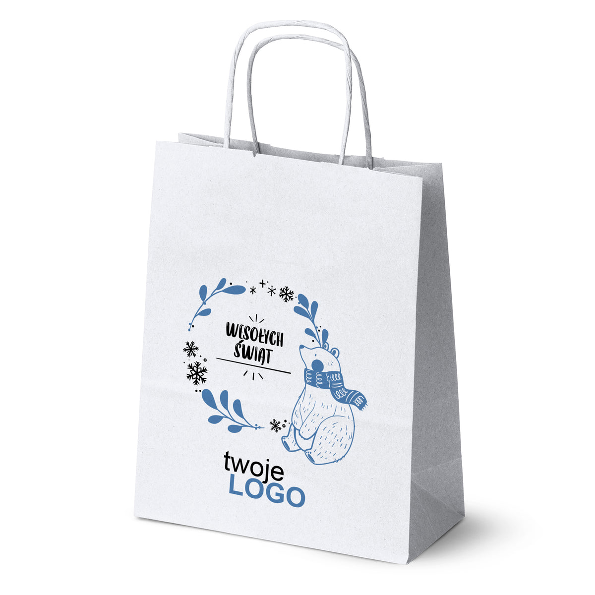 Vánoční papírové tašky zelené 50 ks. 180x80x225mm + LOGO (23 designů)