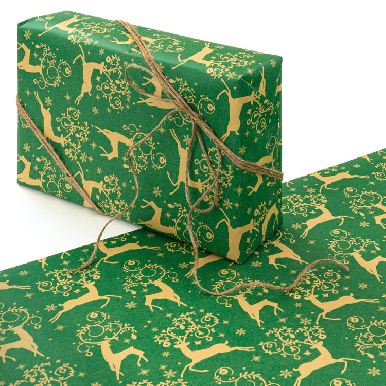 Papier prezentowy świąteczny zielony RENIFER