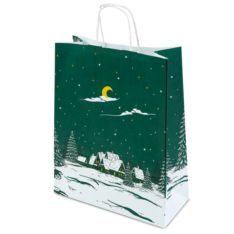 Torba papierowa świąteczna 240x100x320mm Zielona Choinka