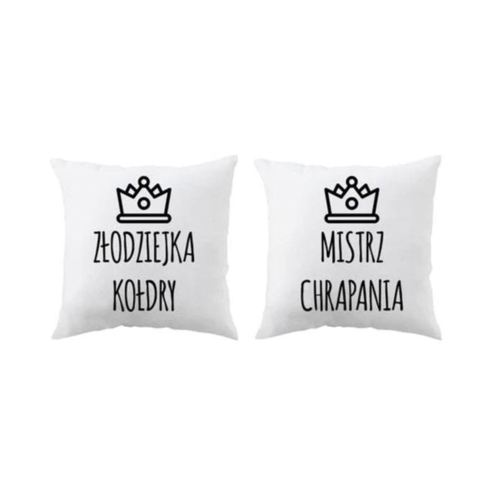 Prezent na walentynki poduszki MISTRZ CHRAPANIA ZŁODZIEJKA KOŁDRY
