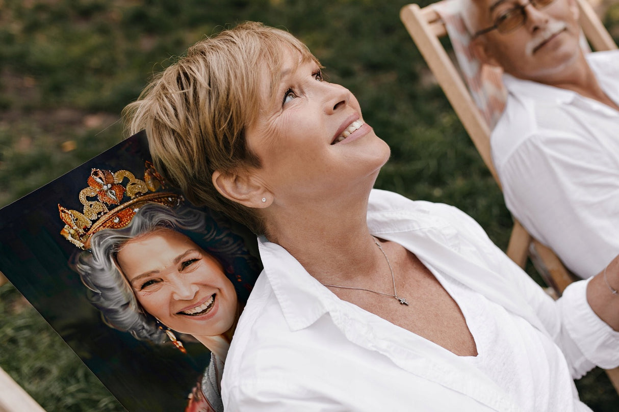 Leżak drewniany personalizowany ze zdjęciem Karykatura Prezent na Dzień Babci