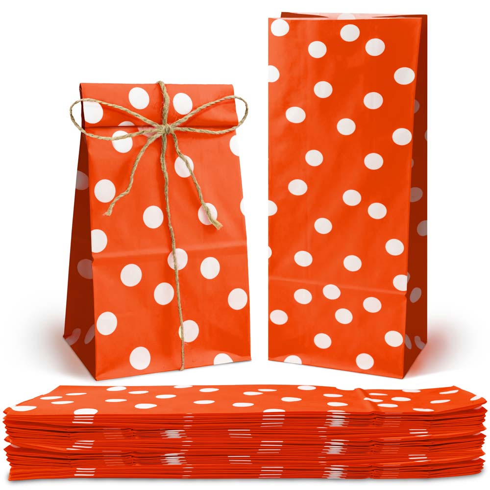 Torba papierowa klockowa 100x70x280mm w groszki Czerwona 10 szt.