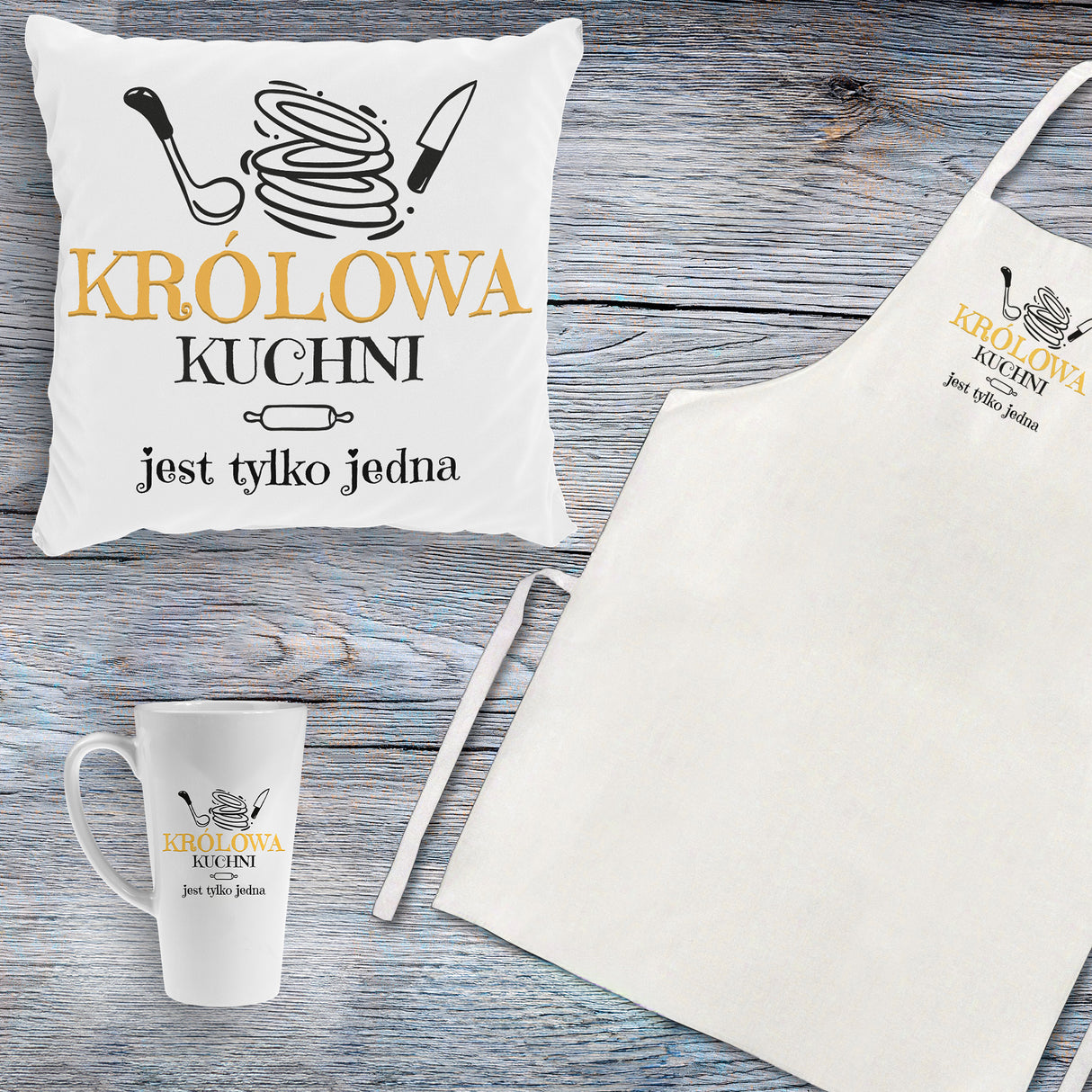 Zestaw Fartuch,Kubek,Poduszka Babcia Królowa Kuchni Prezent na Dzień Babci