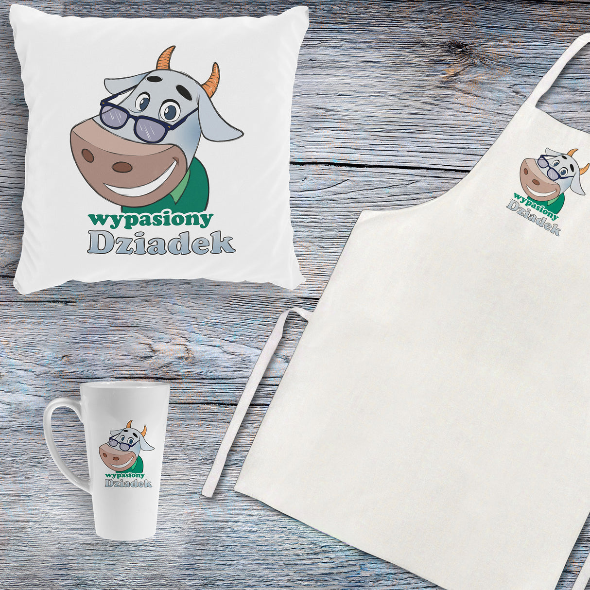 Zestaw Fartuch,Kubek,Poduszka Wypasiony Dziadek Prezent na Dzień Dziadka