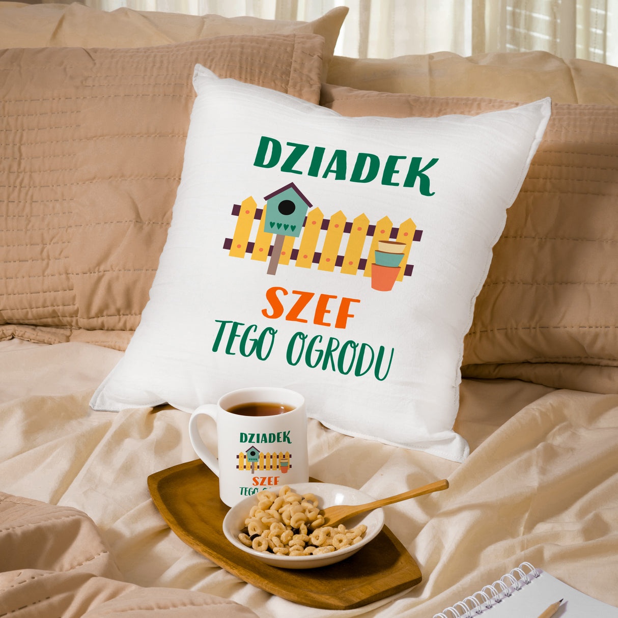 Zestaw Poduszka Kubek Szef tego ogrodu Prezent na Dzień Dziadka