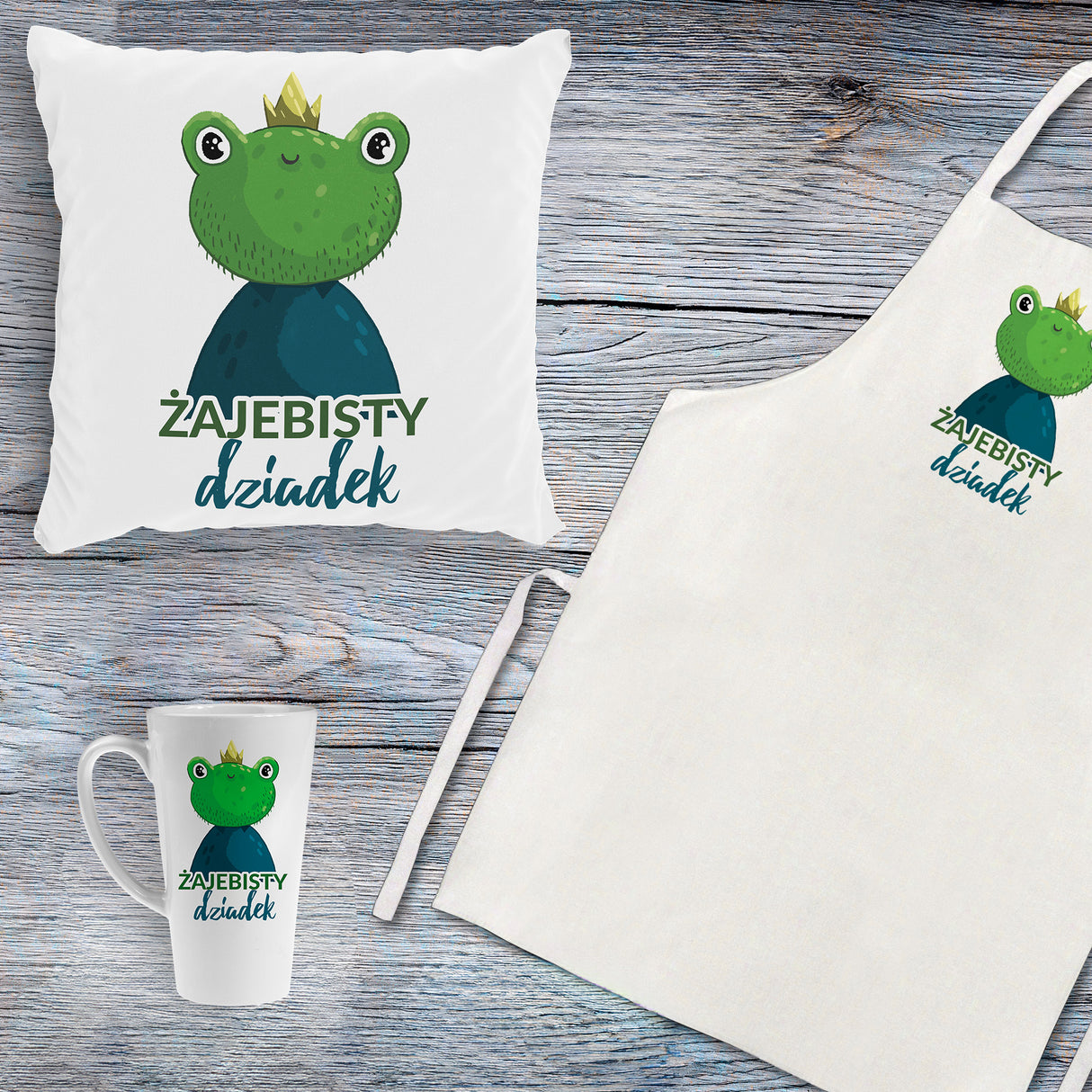 Zestaw Fartuch,Kubek,Poduszka Żajebisty Dziadek Prezent na Dzień Dziadka