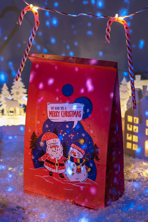Torba papierowa świąteczna 160x80x270mm Mikołaj i Bałwan