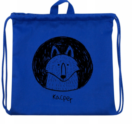 Plecak worek bawełniany z nadrukiem dla dziecka Wilk + Imię Granatowy