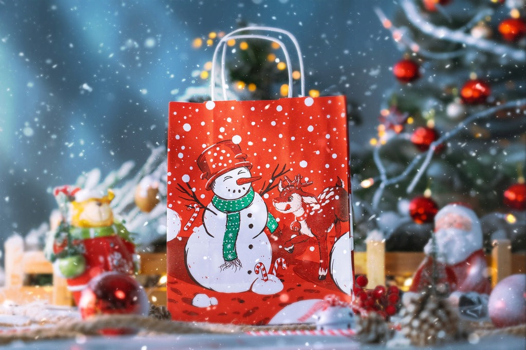 Torba papierowa świąteczna 180x80x220mm Czerwona Mikołaj Elf