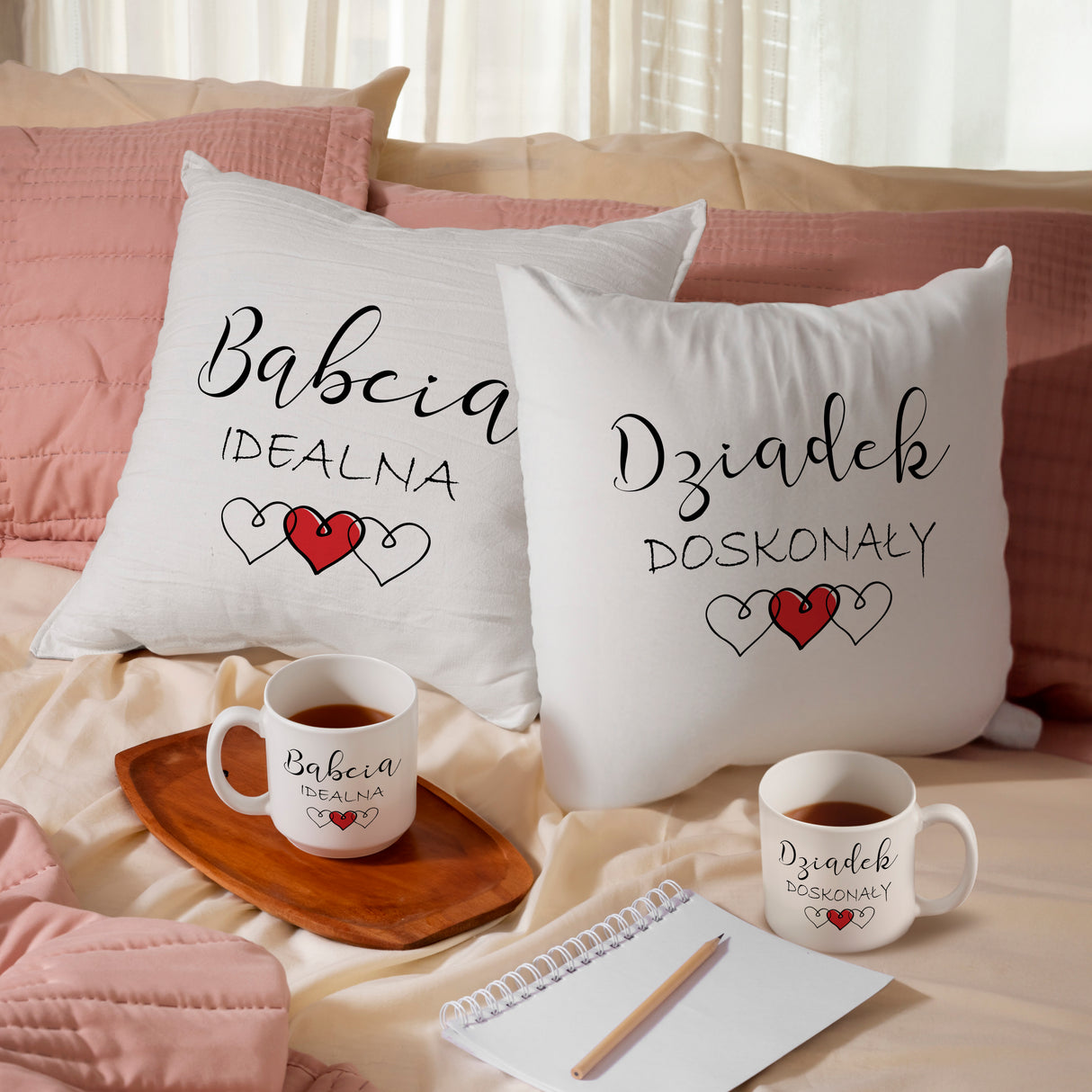 Zestaw Poduszka Kubek Babcia Idealna Dziadek Doskonały Prezent na Dzień Babci i Dziadka