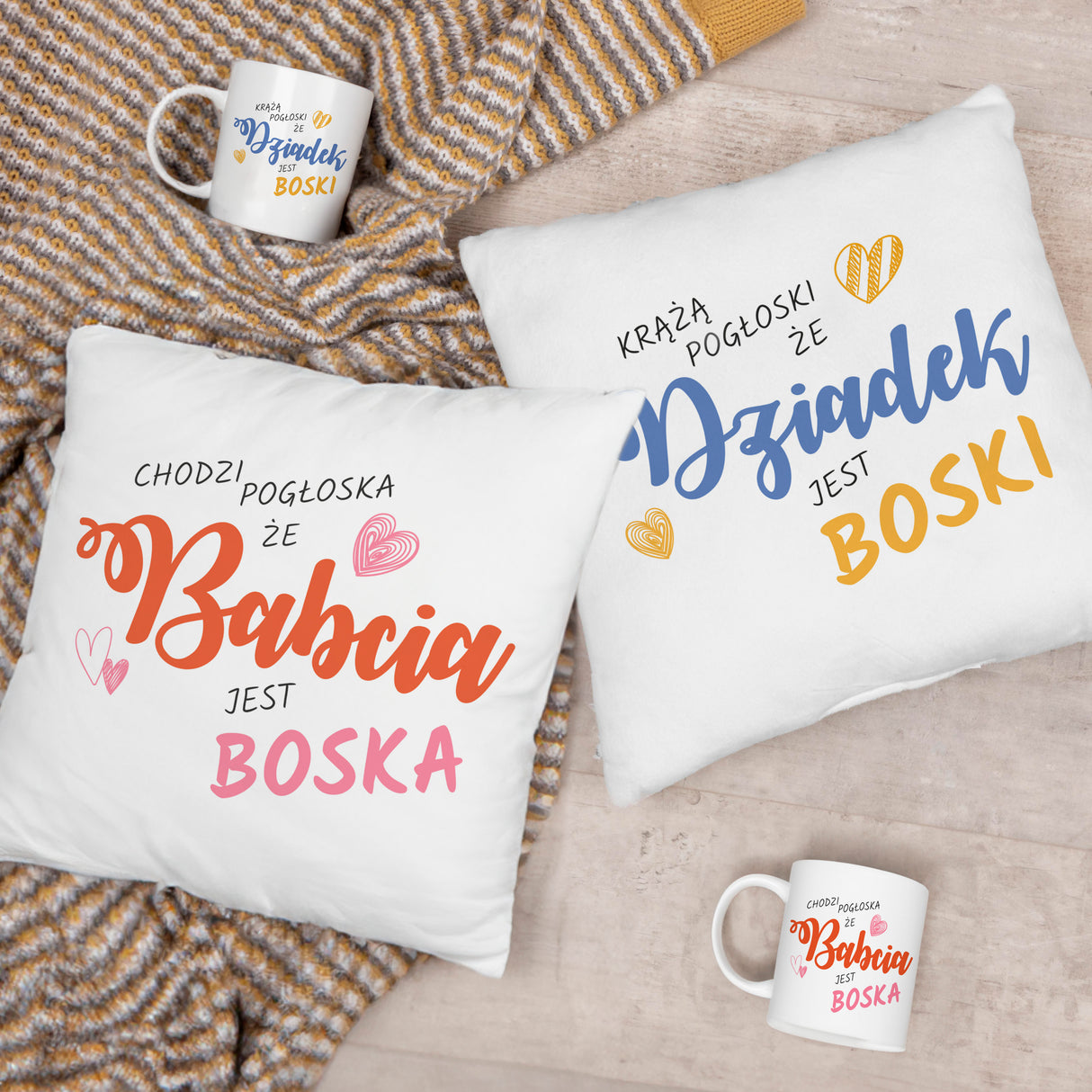 Zestaw Poduszka Kubek Boska Babcia Boski Dziadek Prezent na Dzień Babci i Dziadka