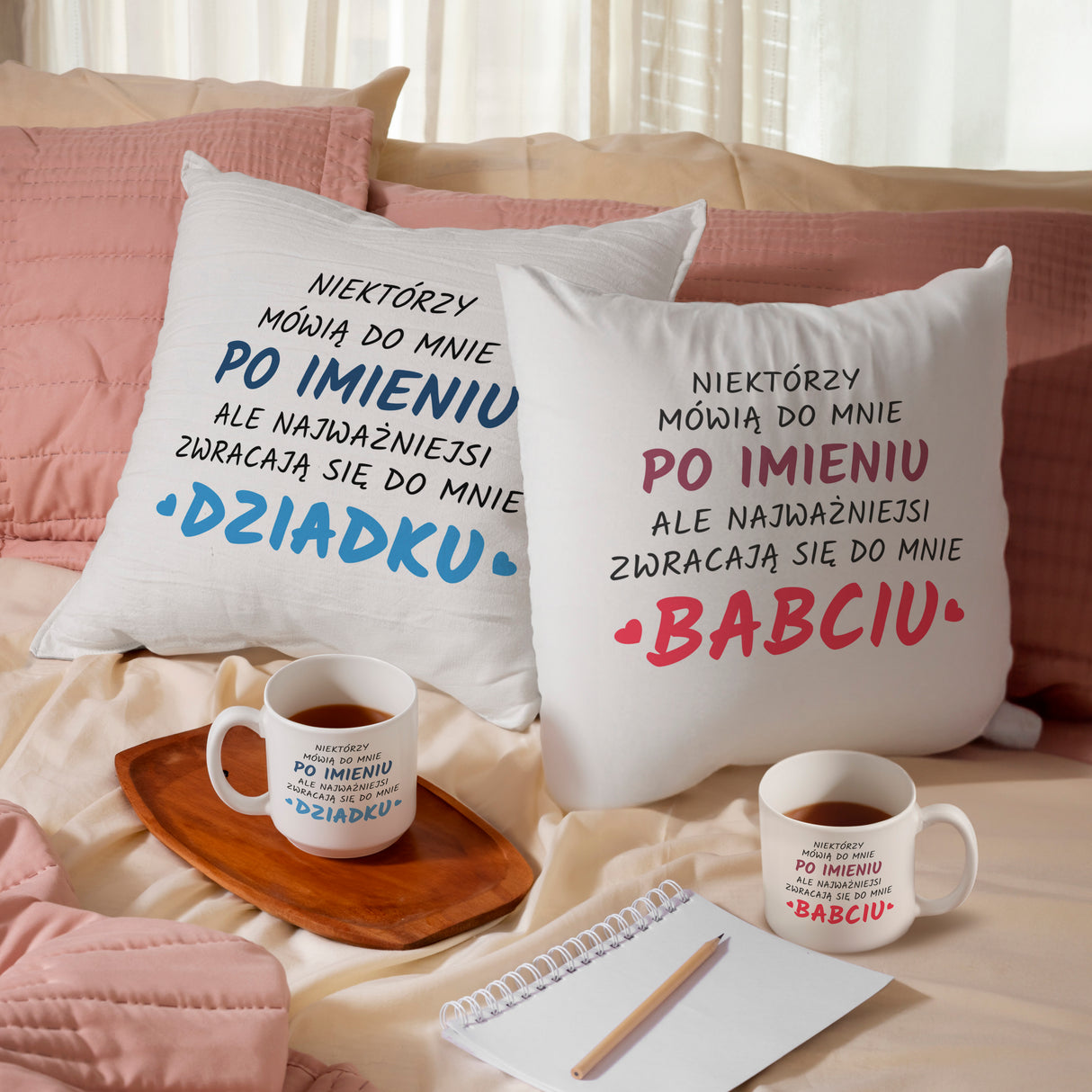 Zestaw Poduszka Kubek Po Imieniu Prezent na Dzień Babci i Dziadka