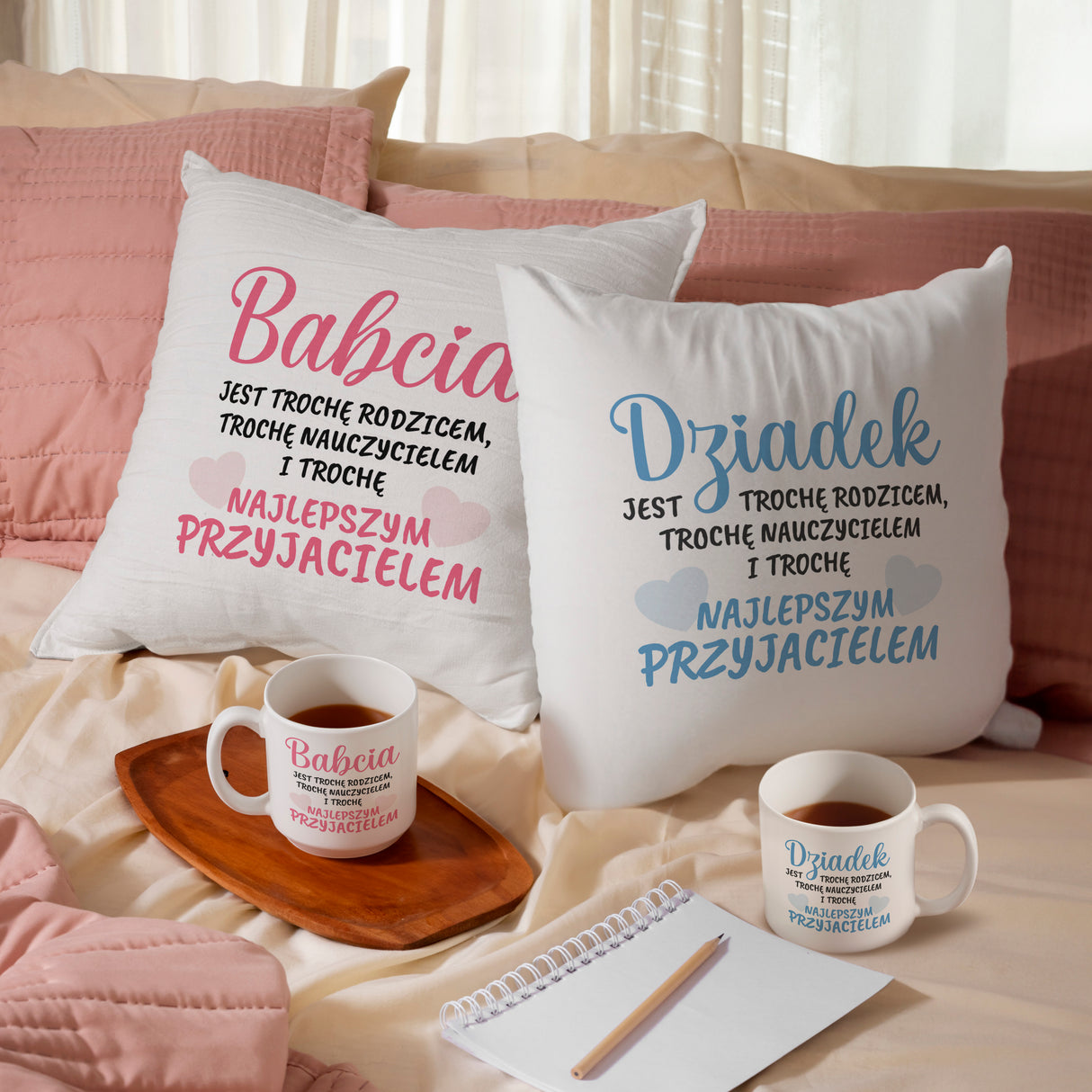 Zestaw Poduszka Kubek Dziadek najlepszy przyjaciel Babcia najlepszy przyjaciel Prezent na Dzień Babci i Dziadka