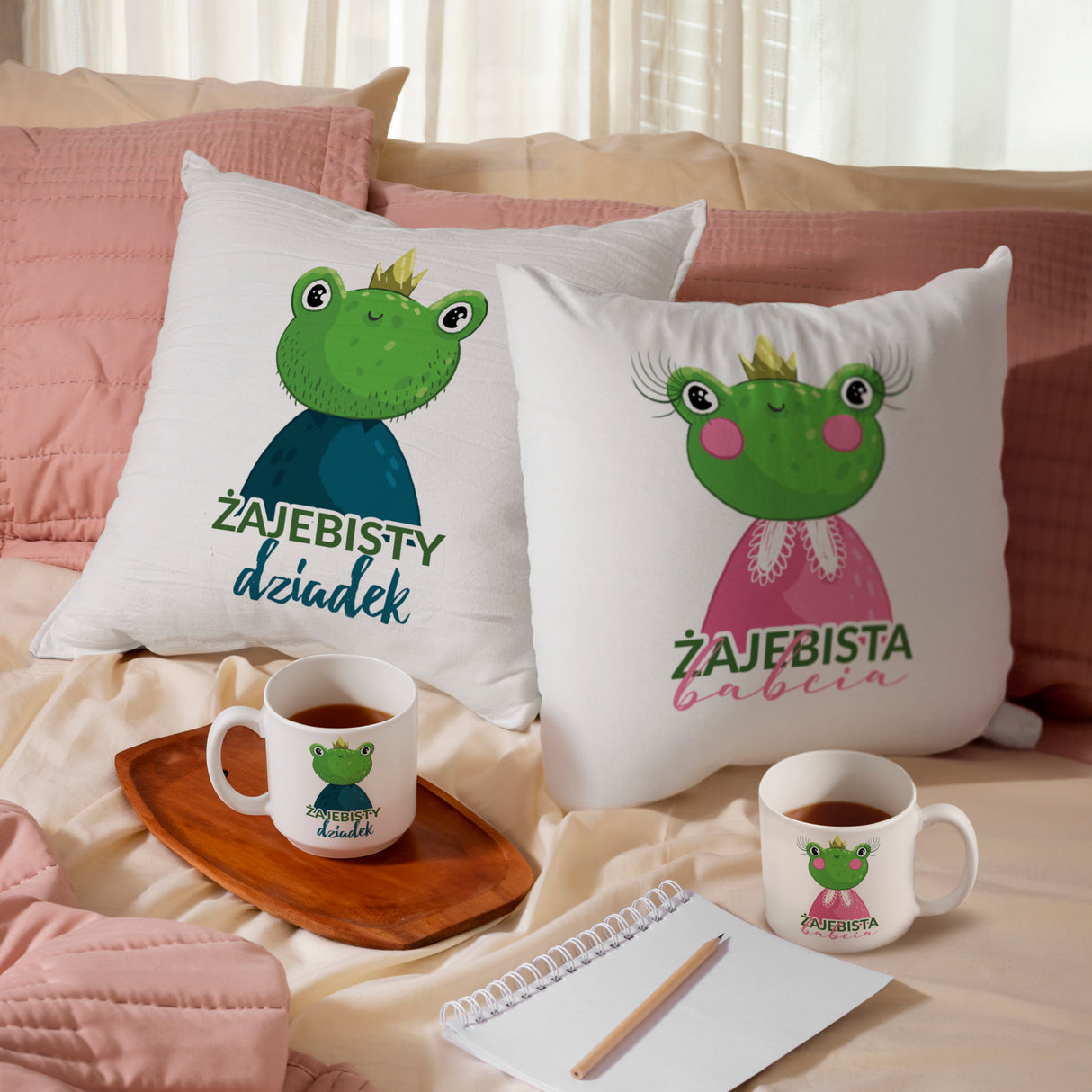 Zestaw Poduszka Kubek Żajebista Babcia i Żajebisty Dziadek Prezent na Dzień Babci i Dziadka