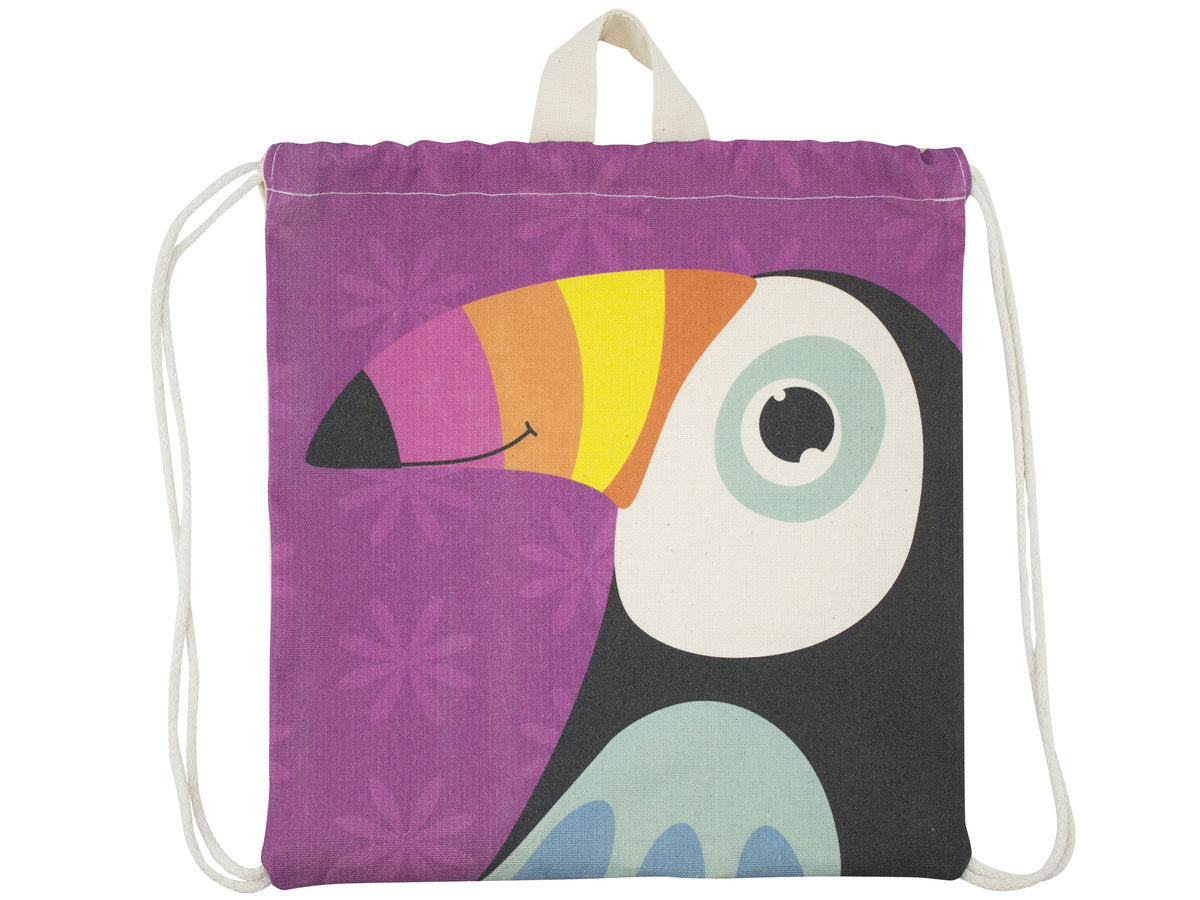 Plecak worek bawełniany z nadrukiem Tukan Fioletowy