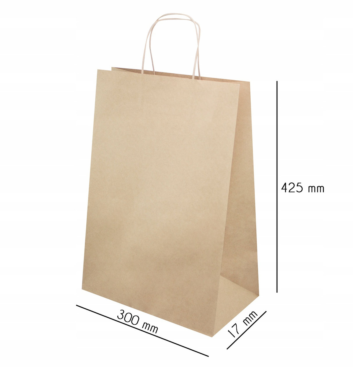 Torba papierowa 305x170x425mm z uchwytem skręcanym prążek Brązowa