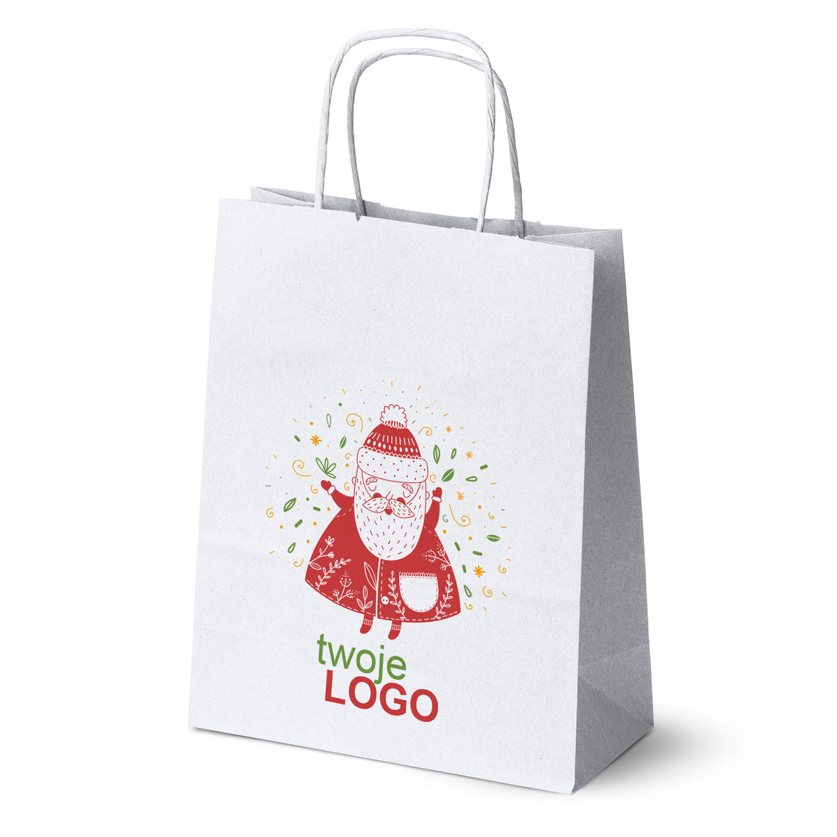 Vánoční papírové tašky zelené 50 ks. 180x80x225mm + LOGO (23 designů)